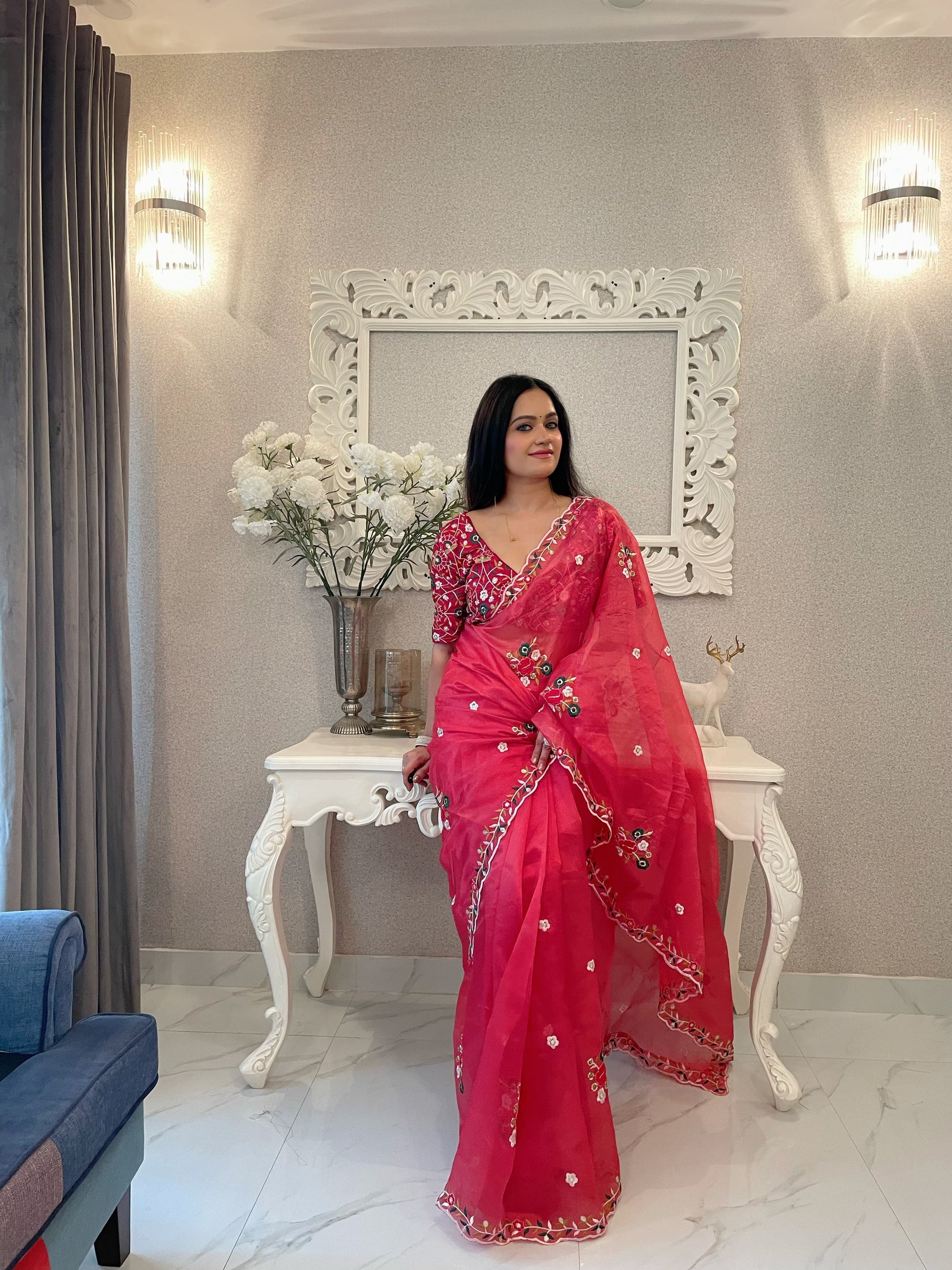Product Image - Designer Organza Khadi Silk Saree with Embellished Blouse