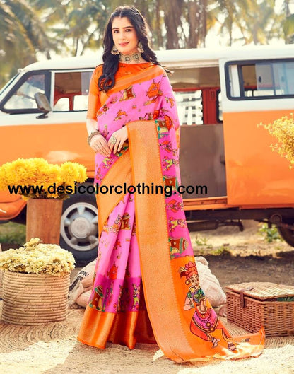 Pink Silk Printed Ready To Wear