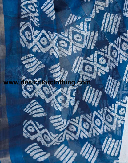 Dark Steel Blue Printed Cotton Saree