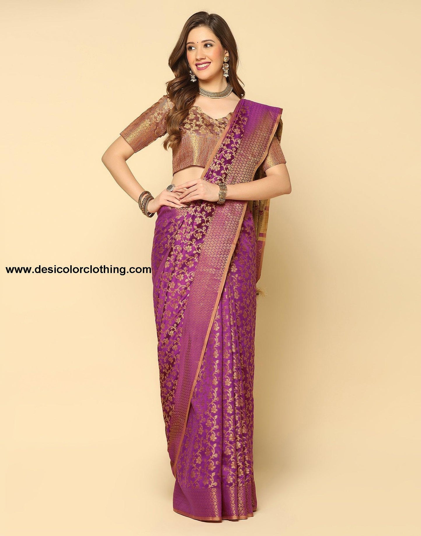 Wine Banarasi Silk Saree