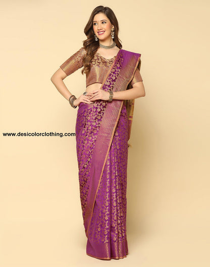Wine Banarasi Silk Saree