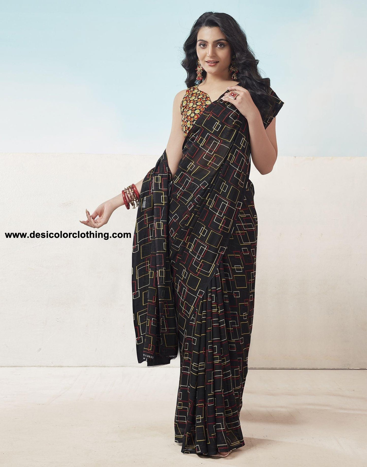Black Printed Georgette Saree