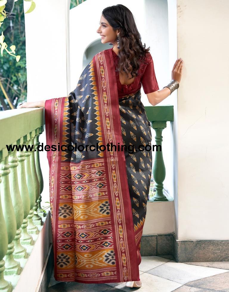 Black Silk Printed Saree