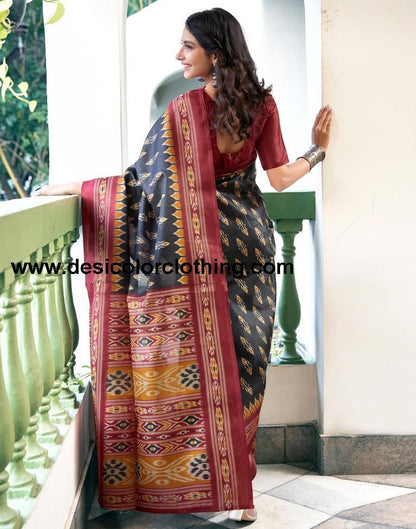 Black Silk Printed Saree