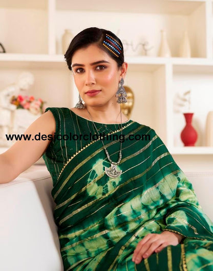 Pista Green Chanderi Printed Ready To Wear