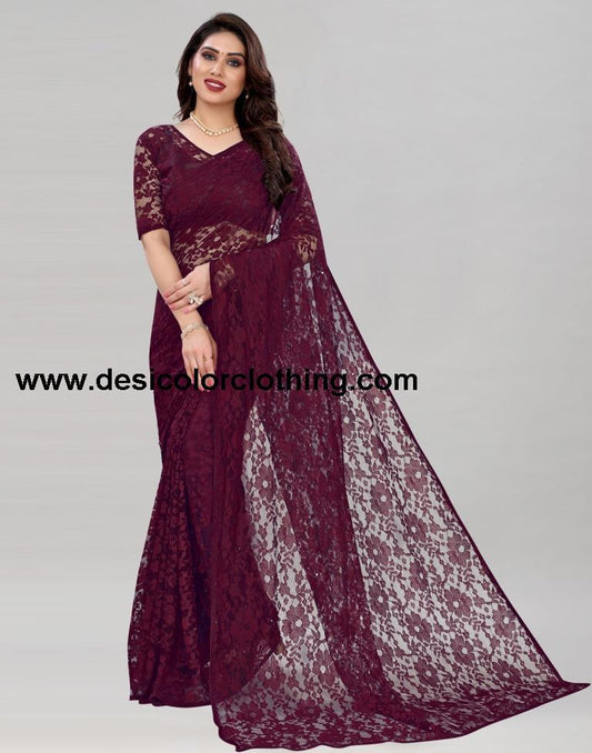 Wine Coloured Russel Net Partywear saree