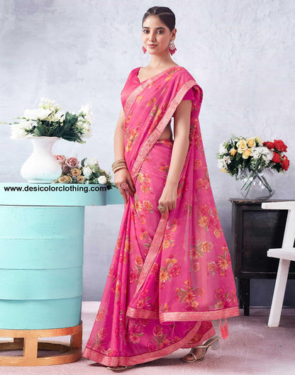 Pink Printed Chiffon Saree