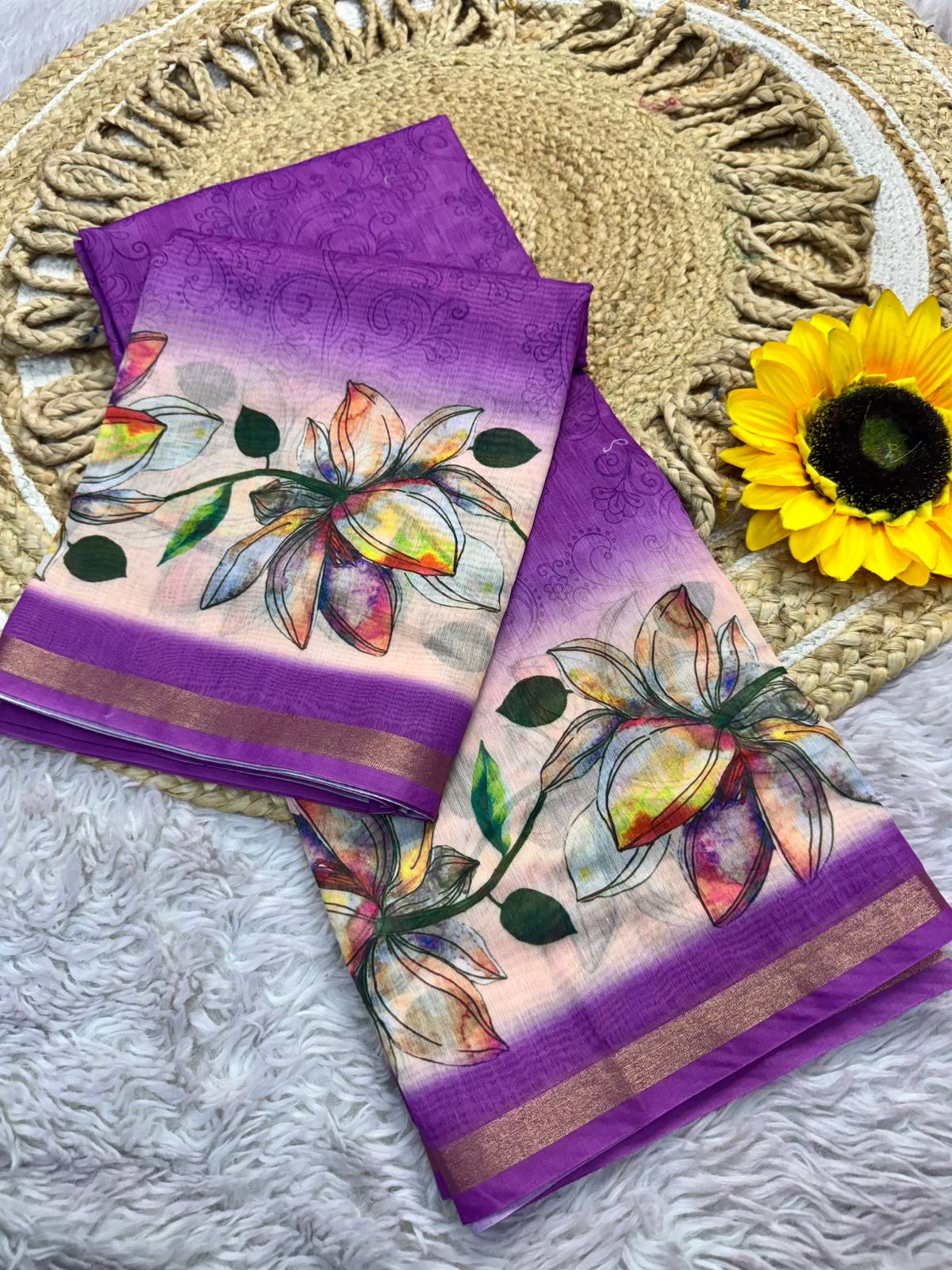 Product Image - Designer Dola Silk Saree with Floral Weave and Contrast Border