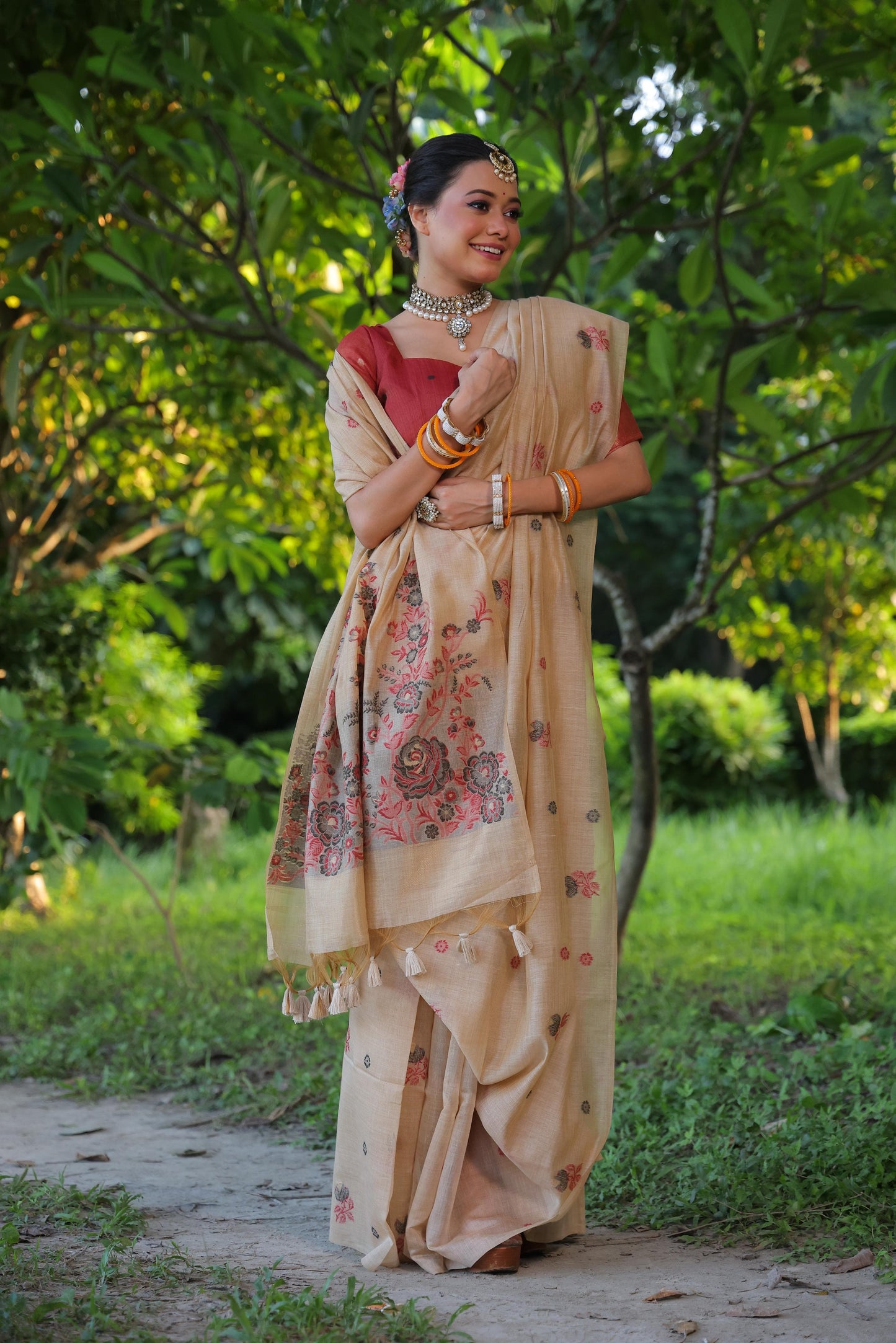 Product Image - Designer Muga Cotton Saree with Floral Weaving