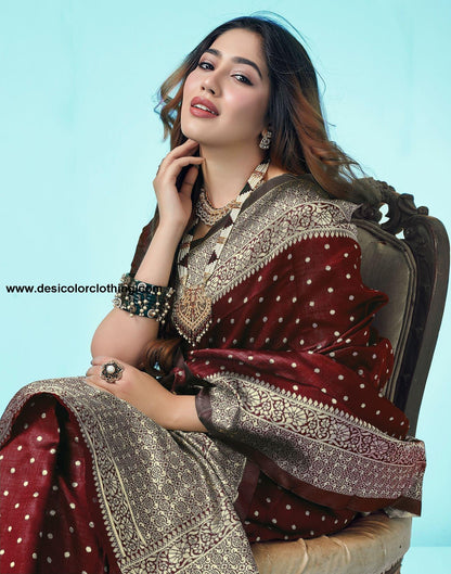 Brown Jacquard Silk Saree