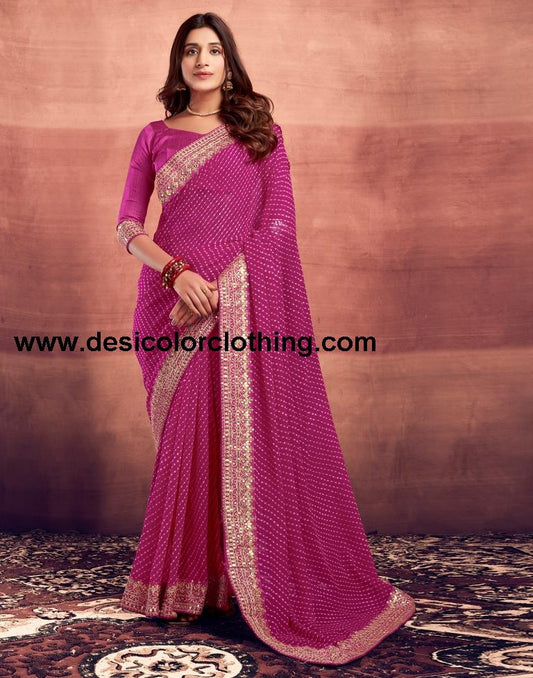 Pink Plain Gergette Saree