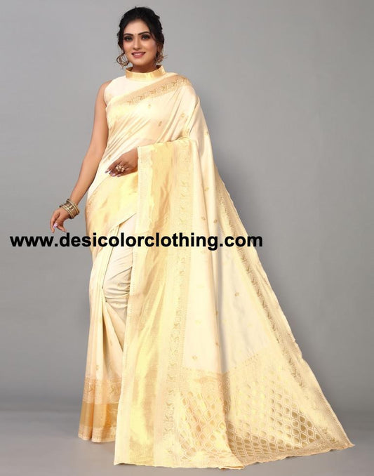 White Weaving Silk Saree