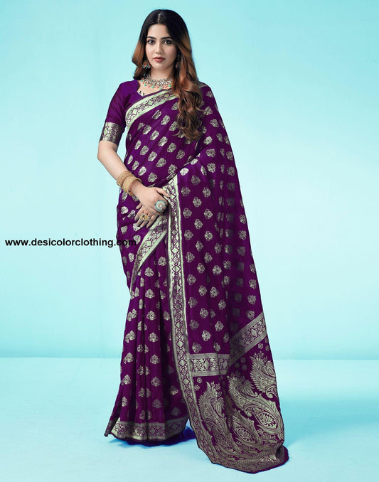 Dark Purple Jacquard Silk Saree