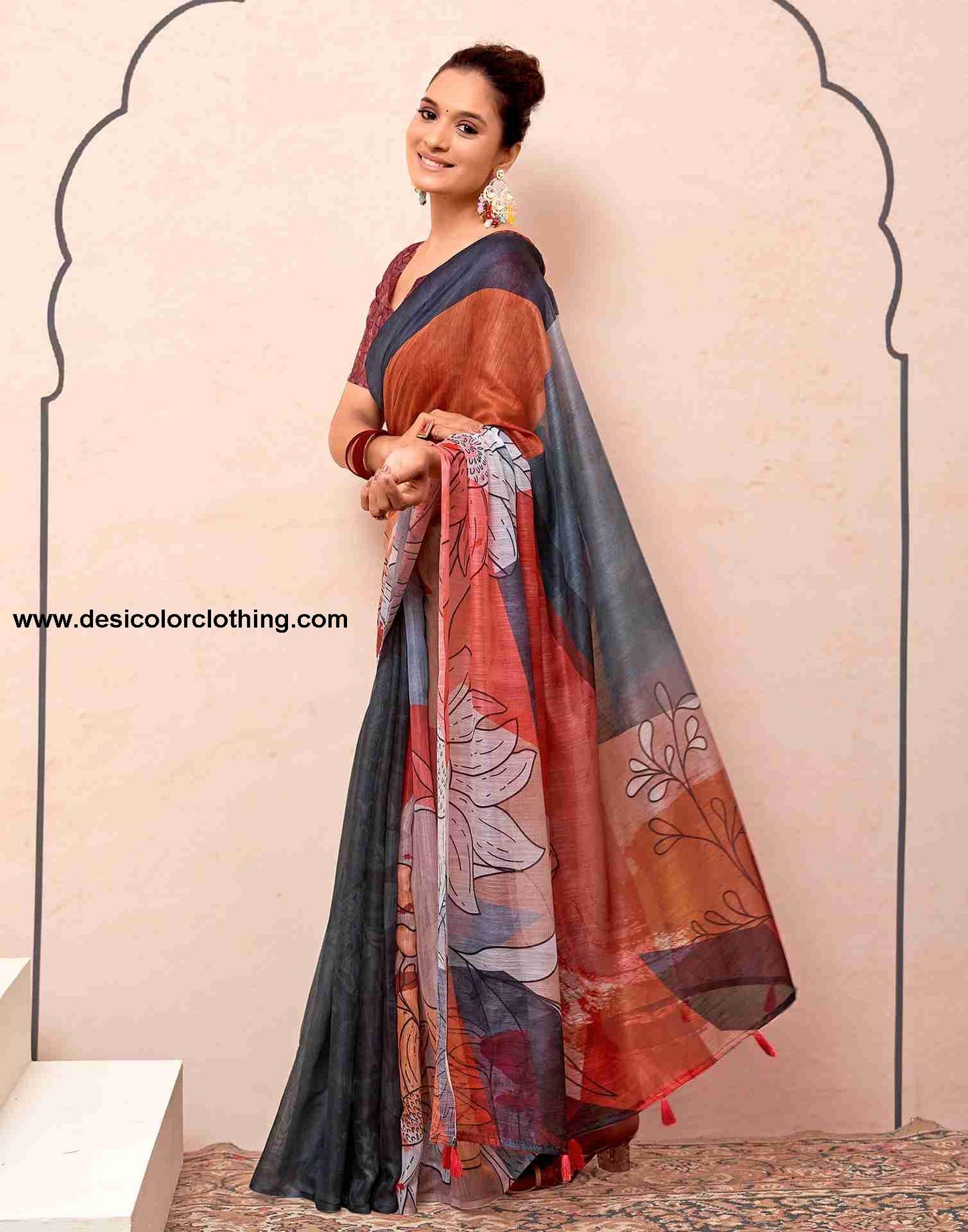 Red Cotton Printed Saree