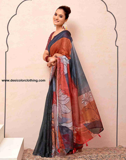 Red Cotton Printed Saree