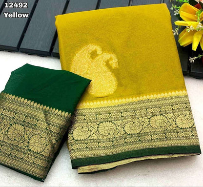 Premium Hand-Dyed Khadi Georgette Saree with Mango Weaving - New Arrivals