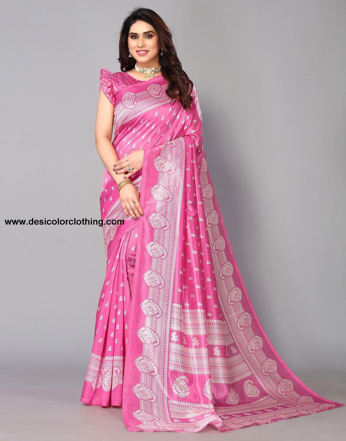Pink Silk Printed Saree