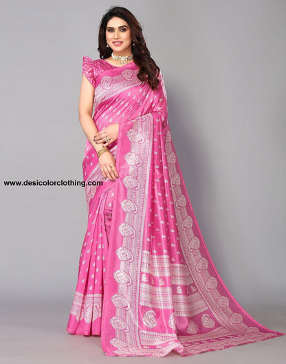 Pink Silk Printed Saree