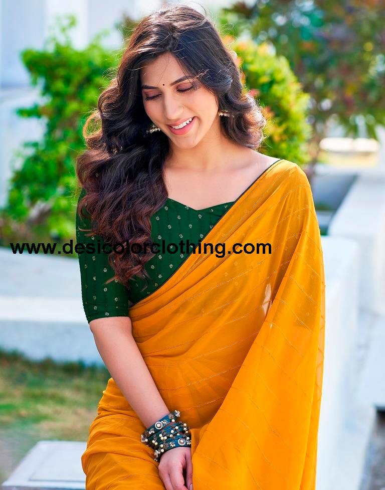 Turmeric Plain Georgette Saree