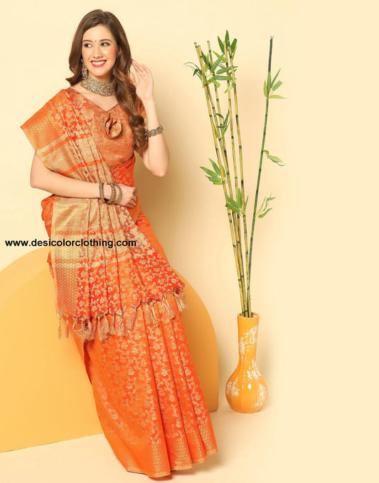 Orange Banarasi Silk Saree
