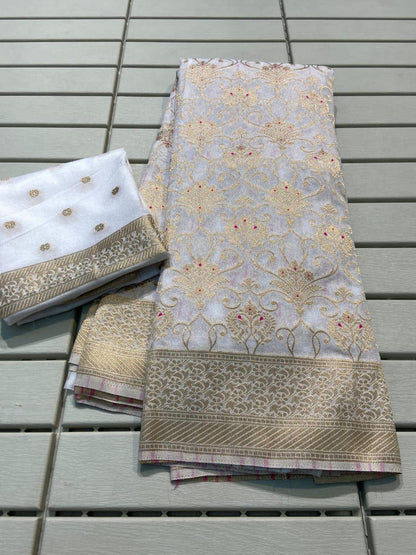 Product Image - Designer Crepe Khadi Silk Saree with Zari Pallu