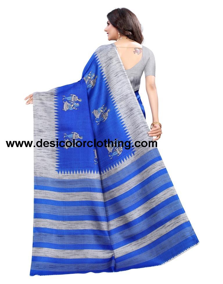 Royal Blue Coloured Khadi Silk Printed Casual saree