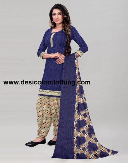 Precious Navy Blue Printed Unstitched Salwar Suit