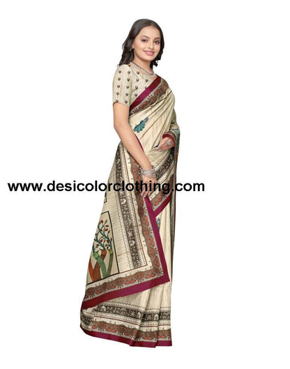 Cream Coloured Art Silk Digital Printed Casual saree