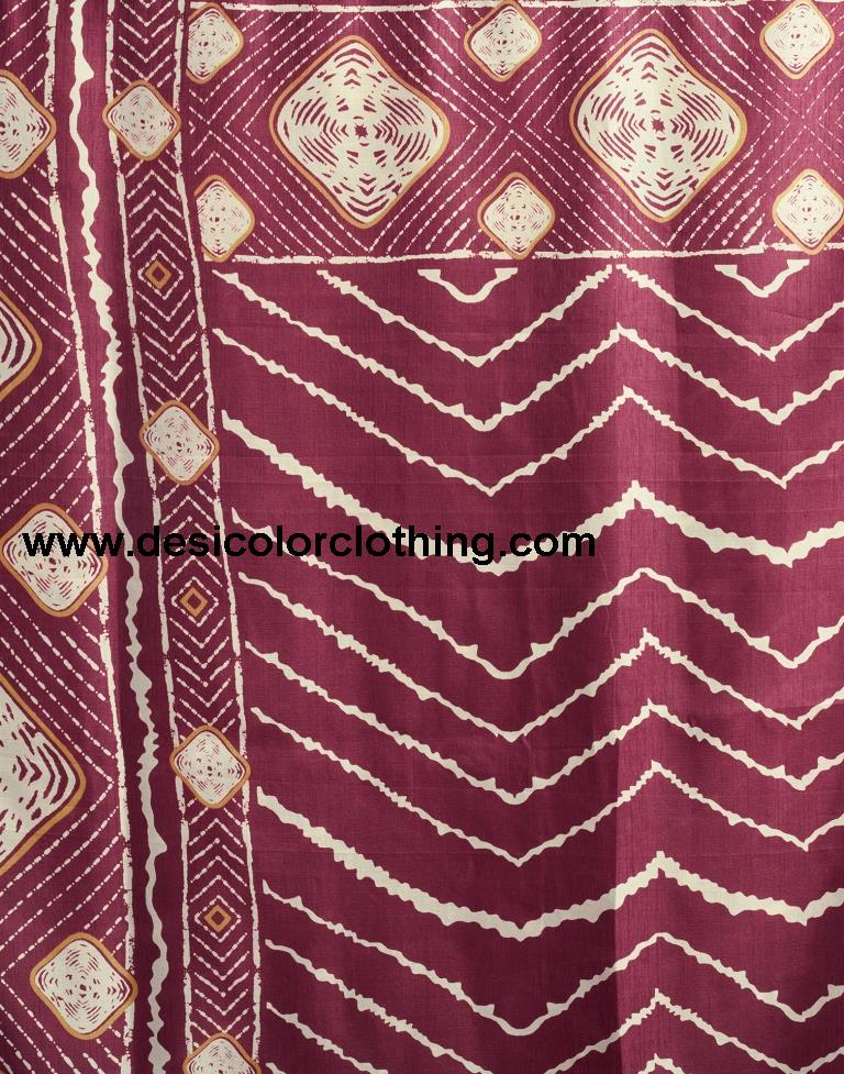 Dusty Maroon Silk Printed Saree