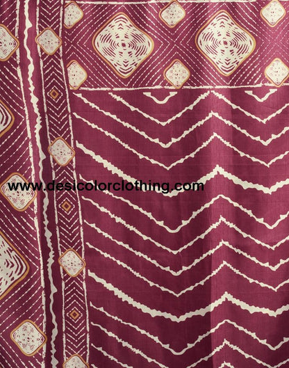 Dusty Maroon Silk Printed Saree