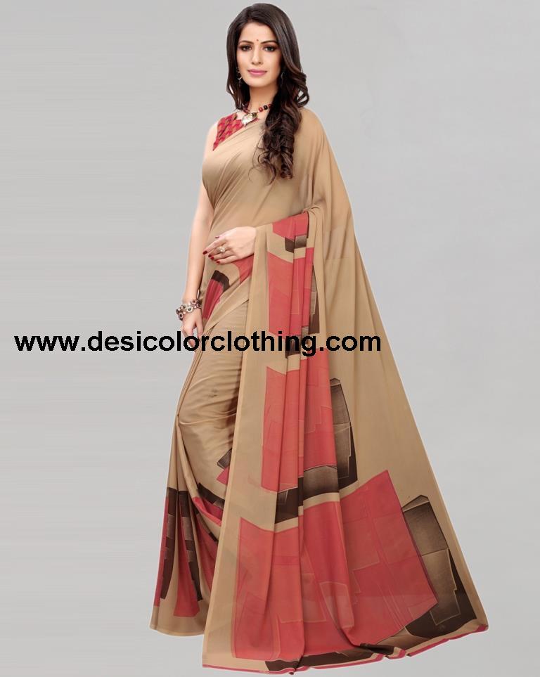 Beige Printed Saree | 1182S117