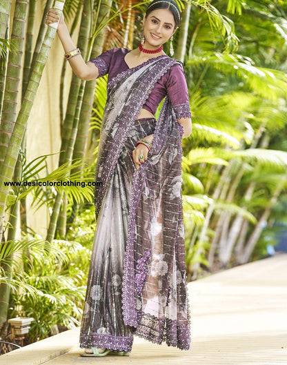 Wine Printed Lycra Saree