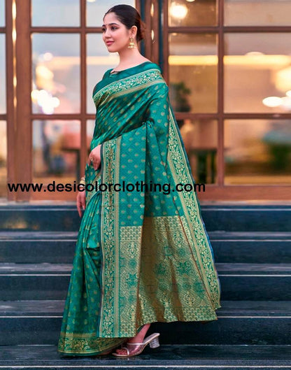 Teal Blue Silk Weaving Saree