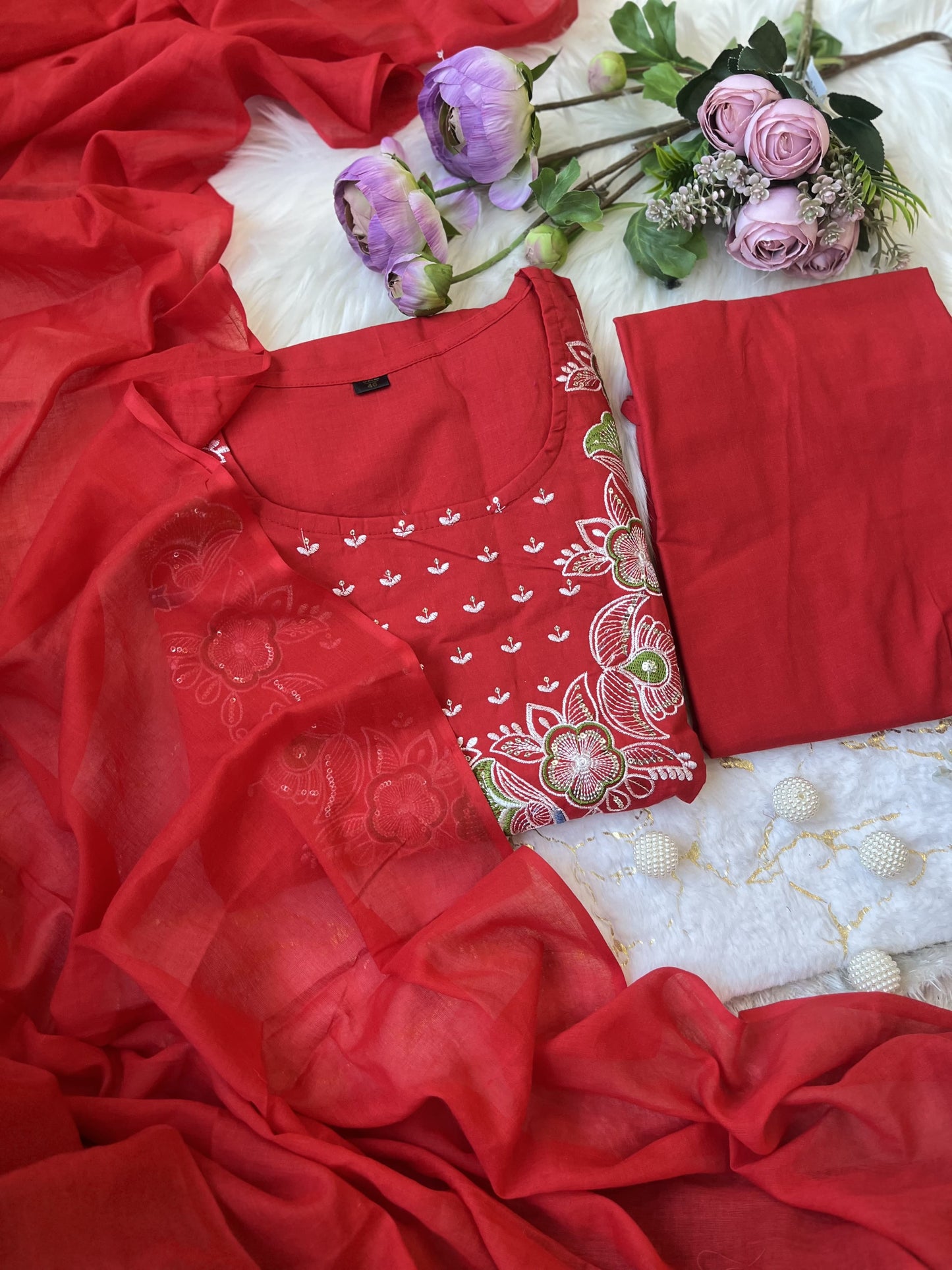 Product Image - Designer Cotton Anarkali Suit Set with Embroidered Dupatta - Festive & Wedding Wear