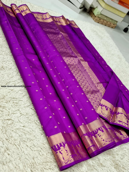 Kanchipuram 100% Pure Handwoven Silk Saree with Pallakku Border