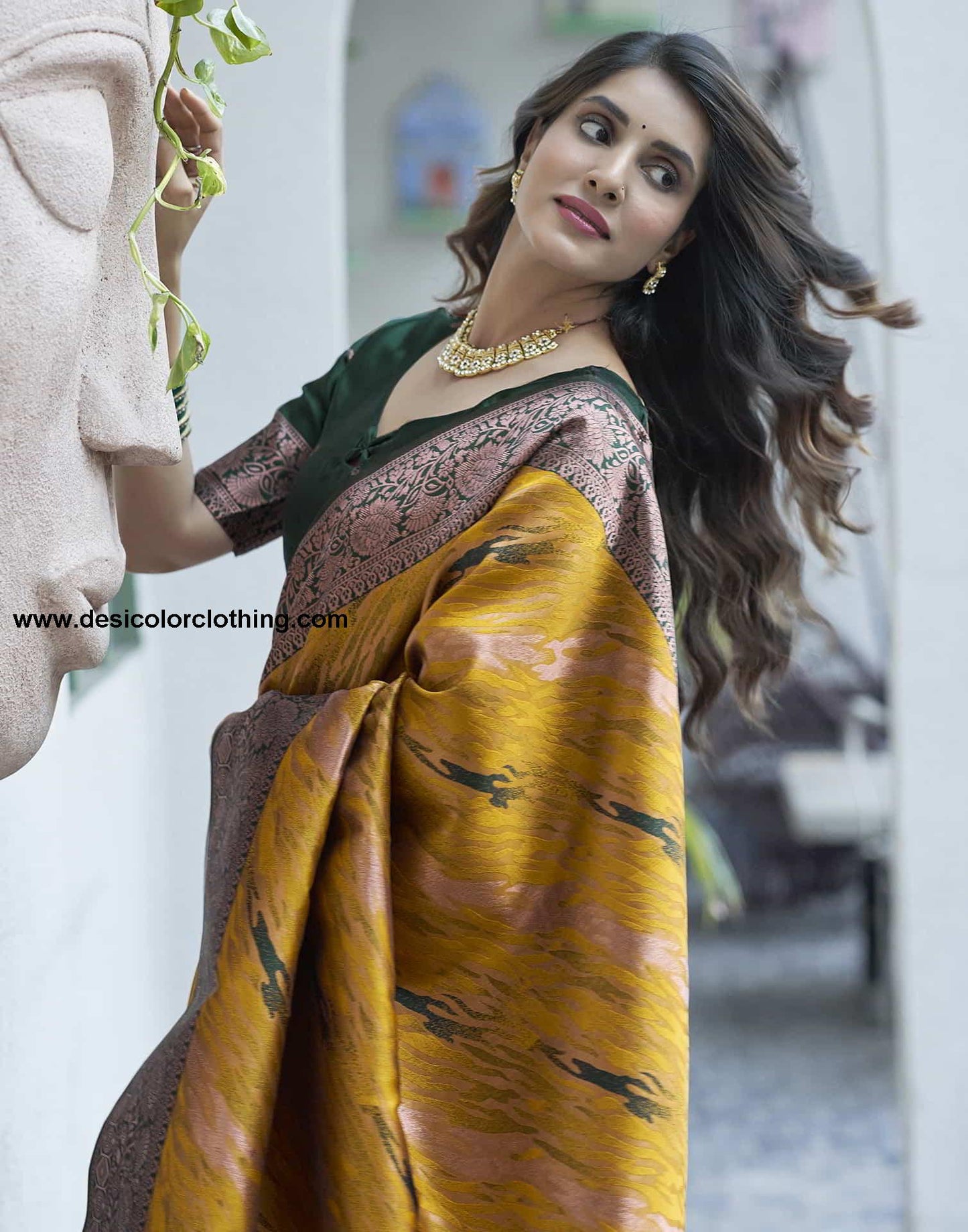 Yellow Banarasi Silk Woven Saree