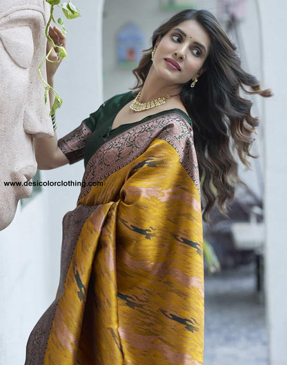 Yellow Banarasi Silk Woven Saree