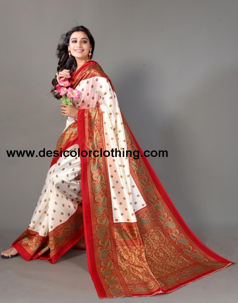 White And Red Silk Saree