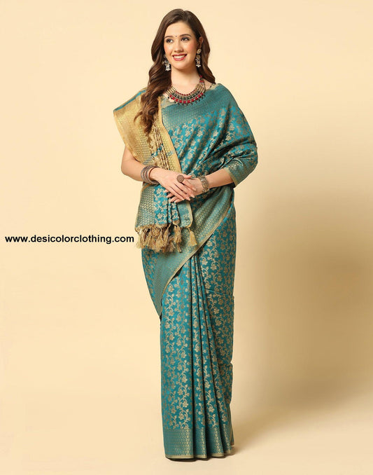 Rama Green Banarasi Silk Saree