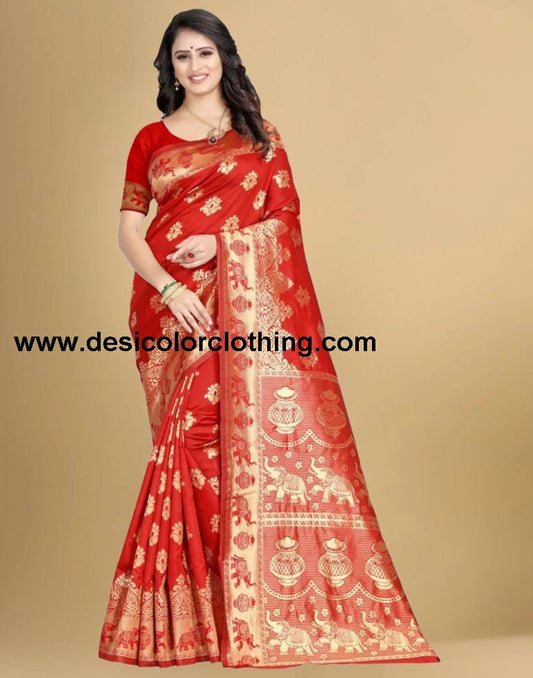 Red Jacquard Banarasi Silk Saree