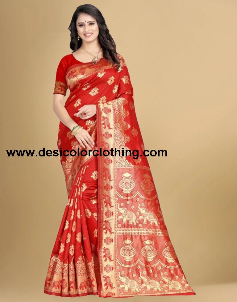Red Jacquard Banarasi Silk Saree