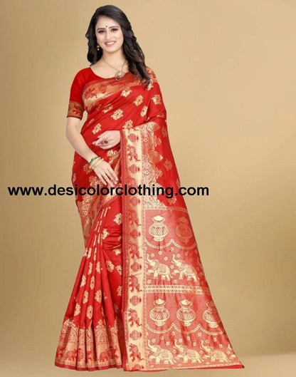 Red Jacquard Banarasi Silk Saree