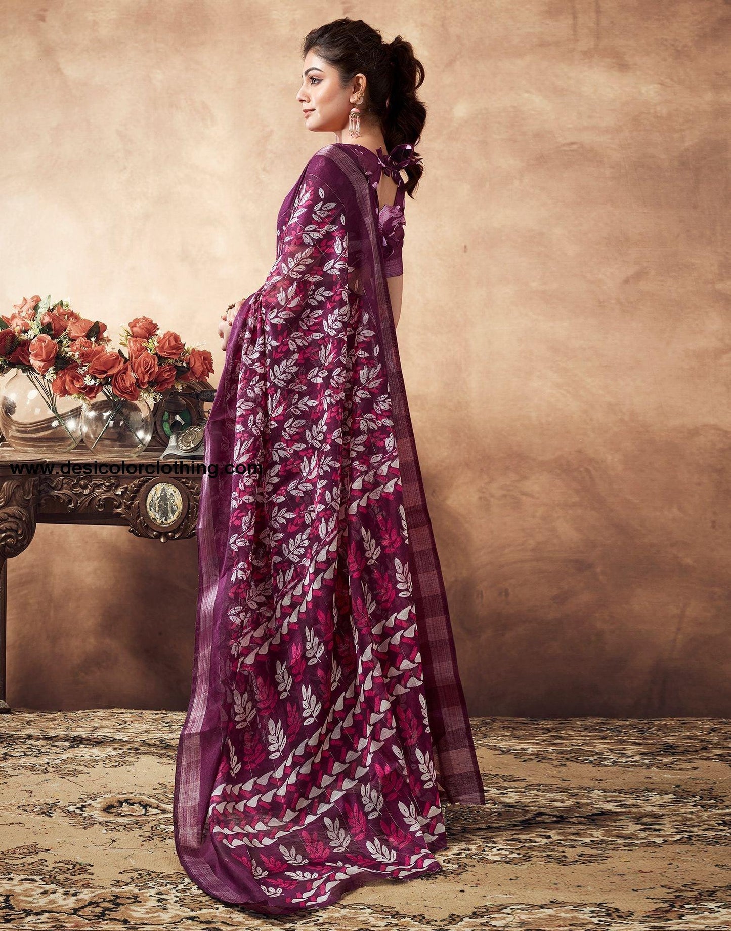 Purple Printed Cotton Saree