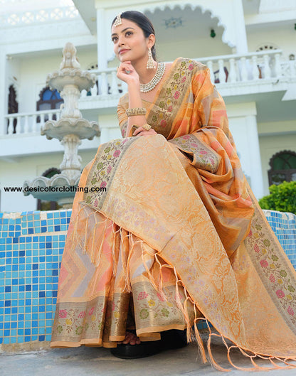 Orange Woven Banarasi Organza Saree