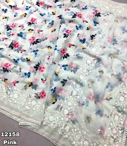 Isadora Chiffon Floral Digital Print with Embroidery - Restocked!