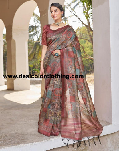 Rust Silk Printed Ready To Wear