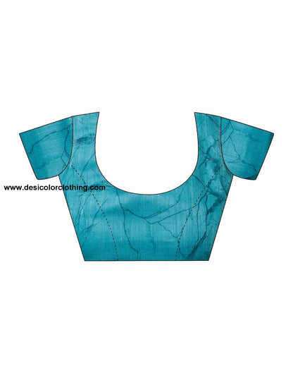 Turquoise Cotton Printed Saree