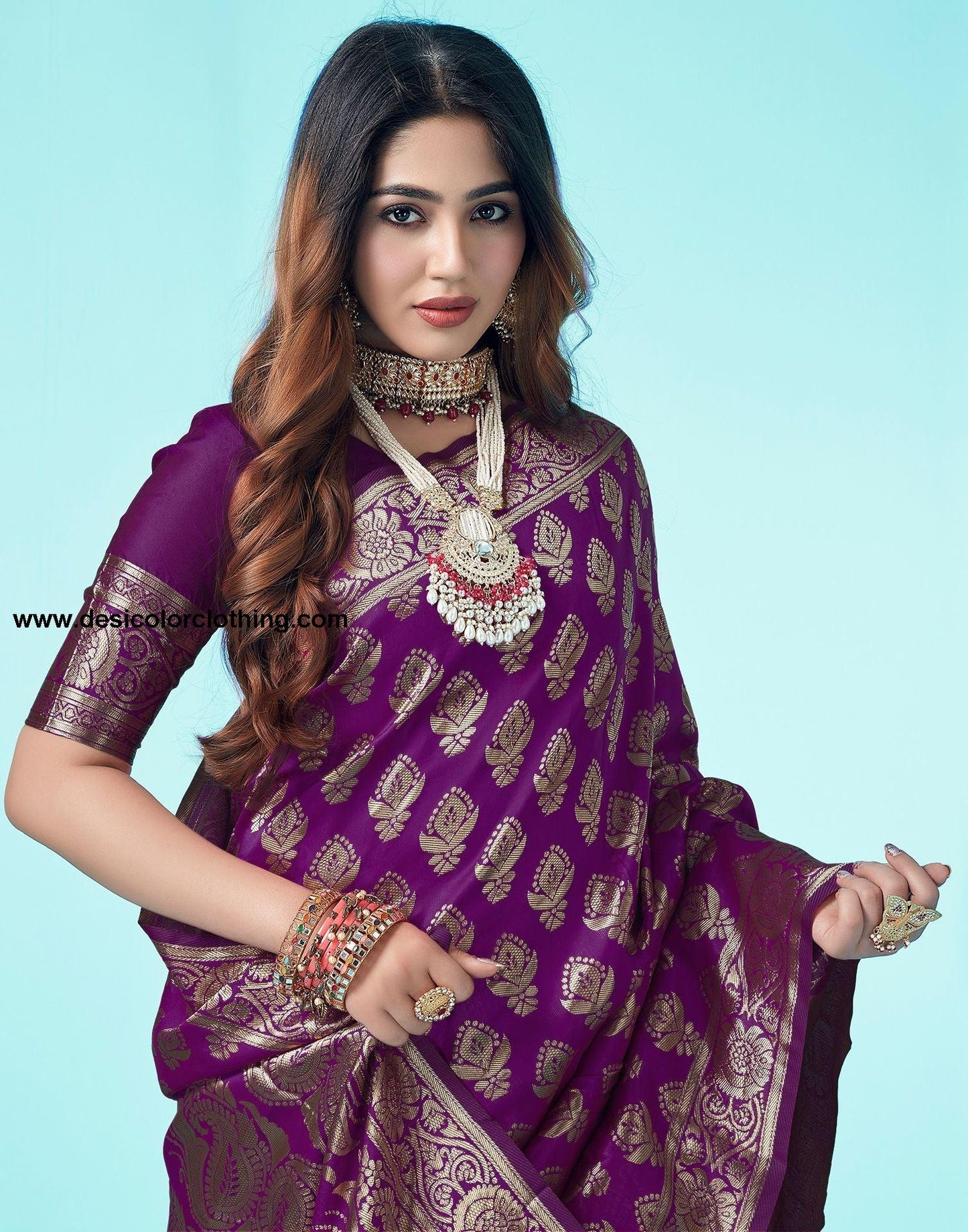 Dark Purple Jacquard Silk Saree
