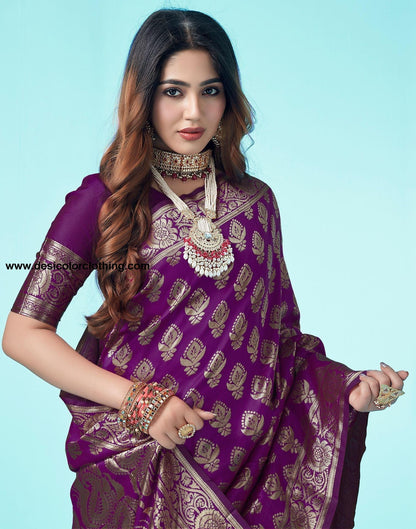 Dark Purple Jacquard Silk Saree