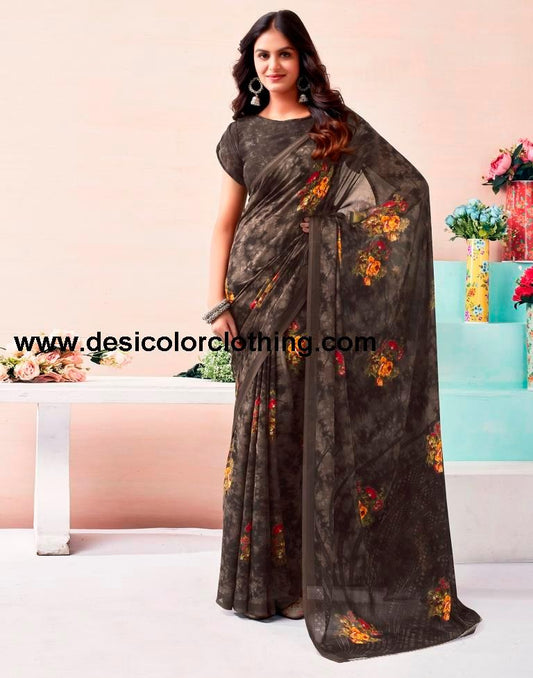 Brown Renial Printed  Saree
